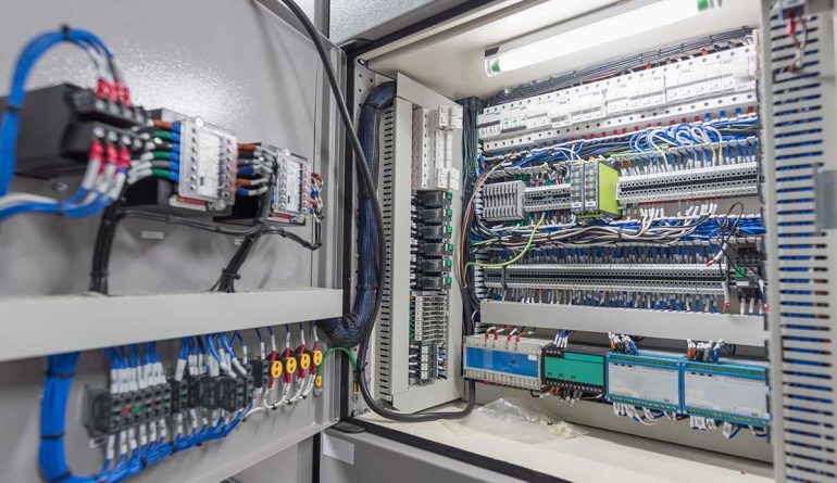 Electrical switch panel of switchgear room at power plant.